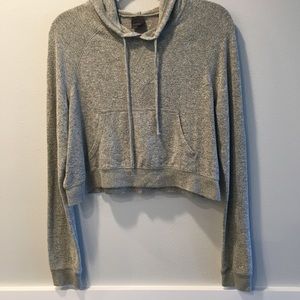 free press Gray Cropped Long Sleeve Hoodie